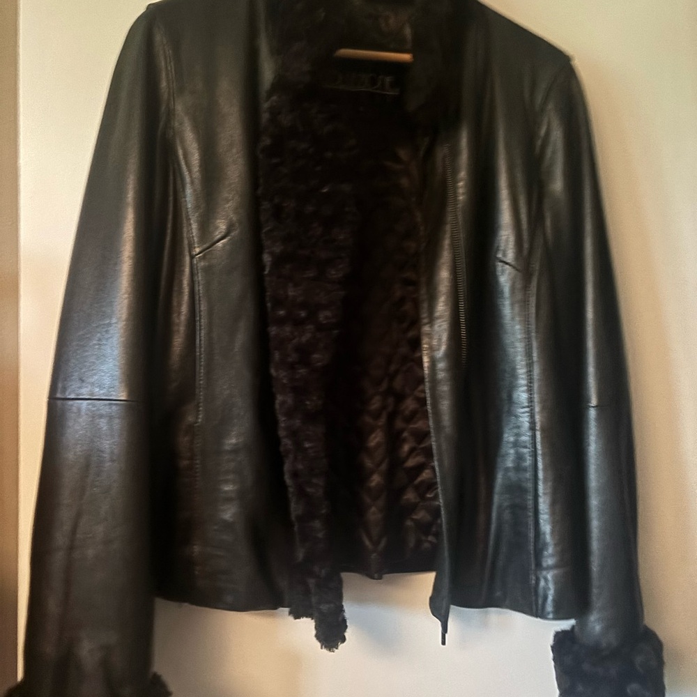Black Leather Jacket with Fur trim